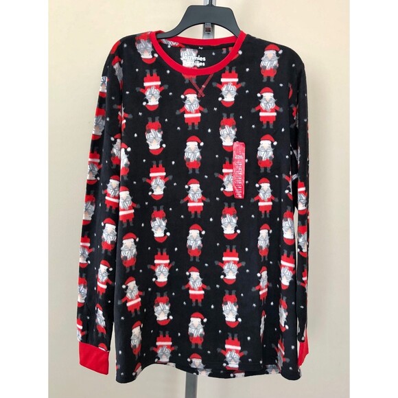 JAMMIES FOR YOUR FAMILIES SIZE L MEN'S 2 PIECES SLEEP SET SANTA GRAPHIC BLACK 94 - Picture 2 of 12